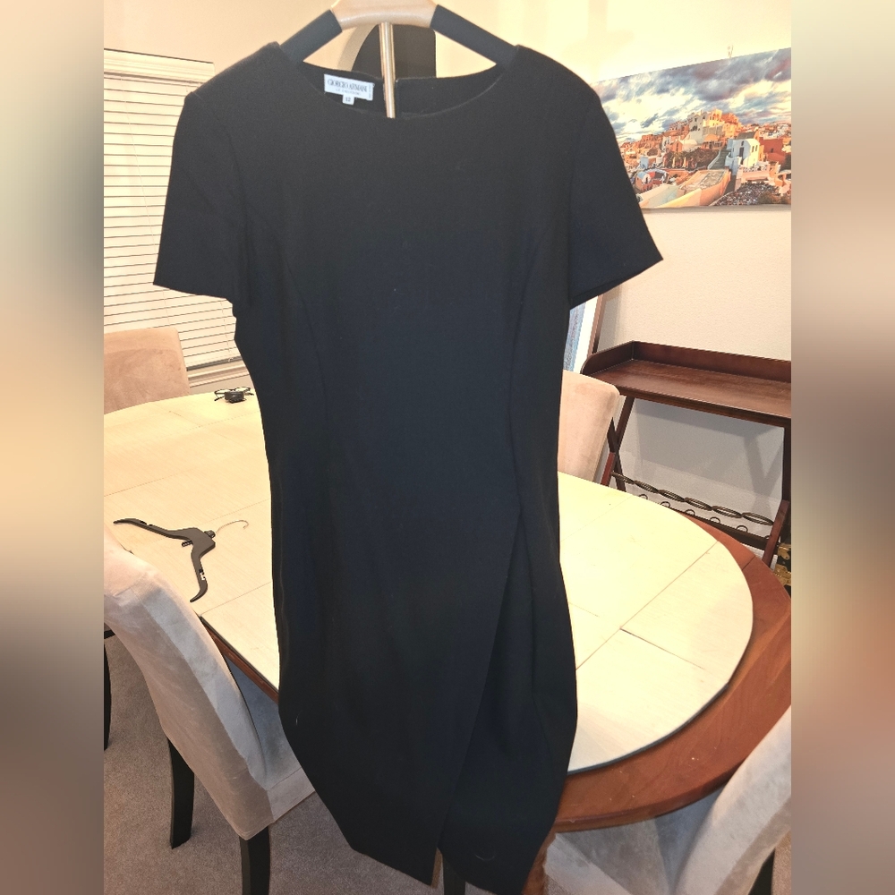 Giorgio Armani Elegant Black Midi Dress, Size 12, Fully Lined, Made in Italy